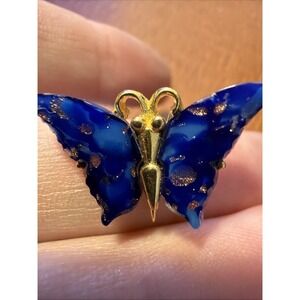 Vtg Crown Trifari Cobalt Blue & Gold Butterfly Brooch Small